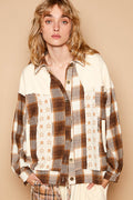 POL Plaid & Star Patchwork Contrast Long Sleeve Shacket - Teresa's Fashionista LLC