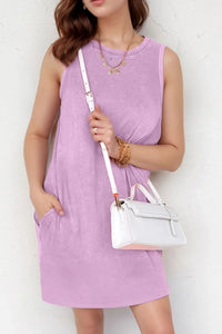 Round Neck Sleeveless Mini Dress with Pockets