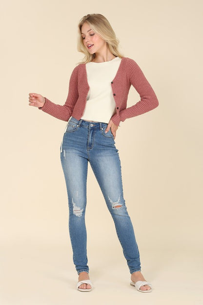 Dark wash distressed skinny jeans - Teresa's Fashionista LLC