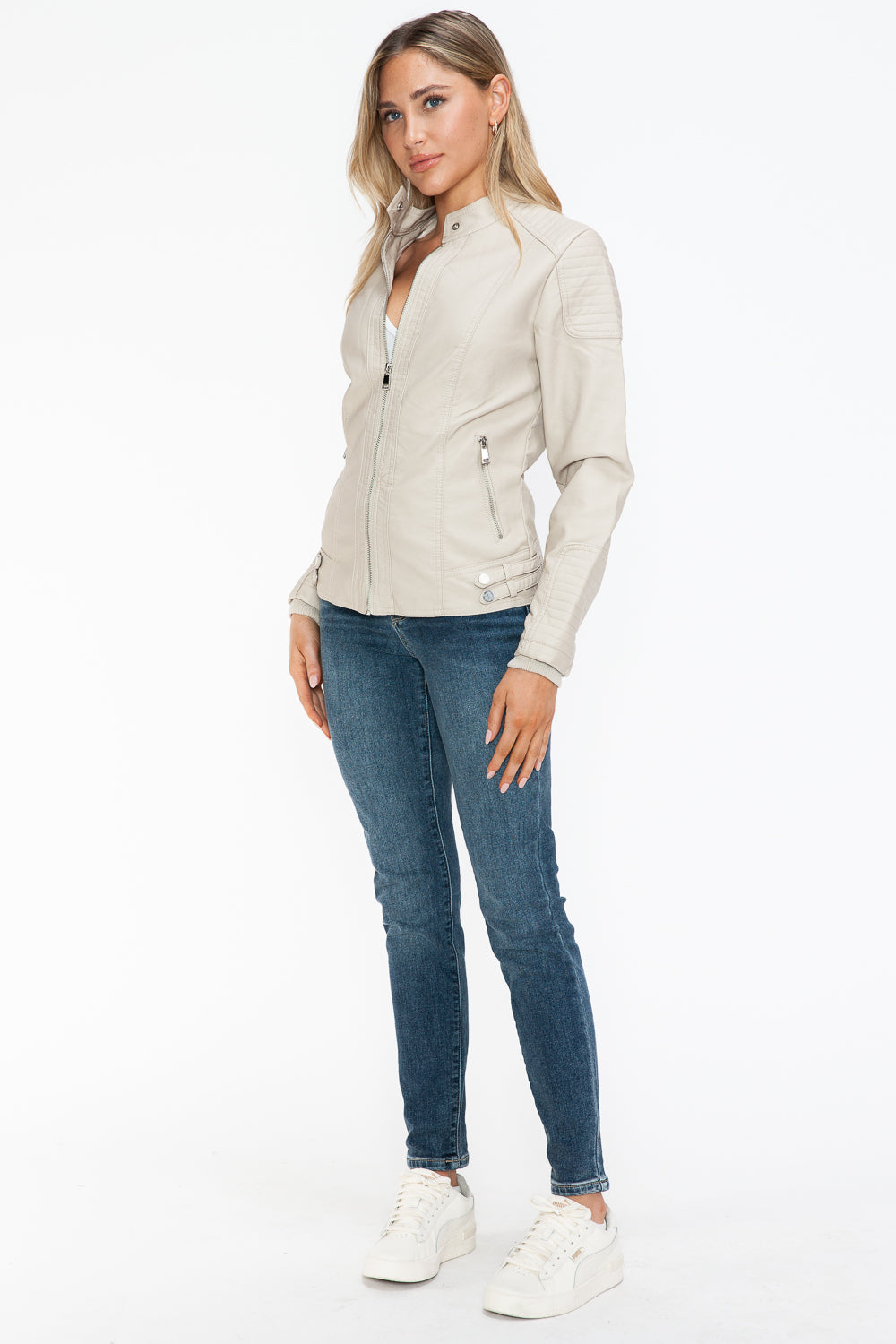 Snobbish Faux Leather Biker Jacket with Side Zip Pockets - Teresa's Fashionista LLC