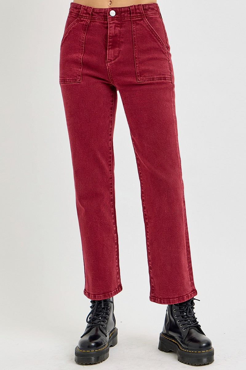 RISEN Full Size High Rise Straight Jeans with Patch Pockets - Teresa's Fashionista LLC