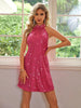 Sequin Halter Neck Mini Dress-Teresa's Fashionista LLC