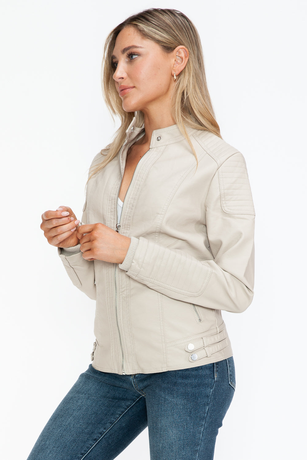 Snobbish Faux Leather Biker Jacket with Side Zip Pockets - Teresa's Fashionista LLC