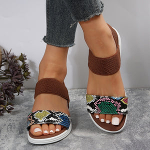 PU Leather Open Toe Low Heel Sandals-Teresa's Fashionista LLC
