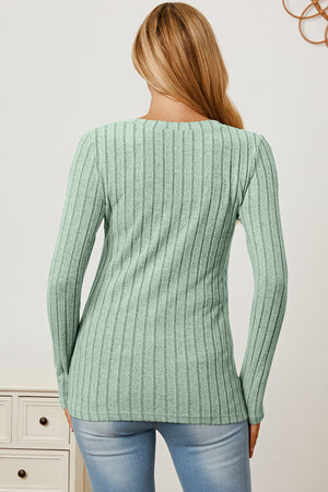 Basic Bae Full Size Ribbed V-Neck Long Sleeve T-Shirt-Teresa's Fashionista LLC