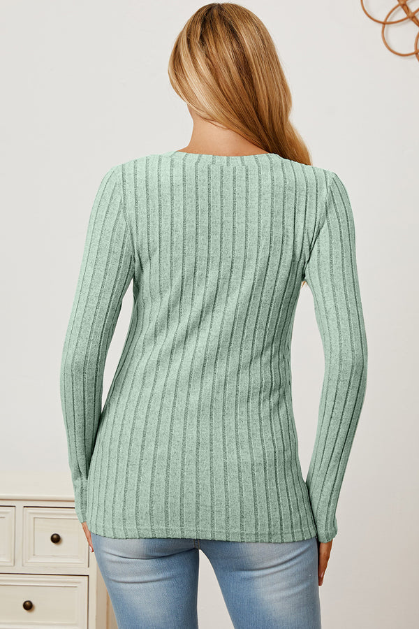Basic Bae Full Size Ribbed V-Neck Long Sleeve T-Shirt-Teresa's Fashionista LLC
