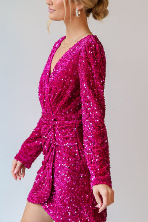 Sequin Surplice Long Sleeve Mini Dress - Teresa's Fashionista LLC