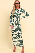 Printed Backless Long Sleeve Maxi Dress-Teresa's Fashionista LLC