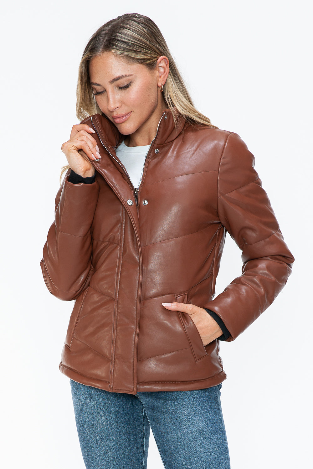 Snobbish Pocketed Zip Up Turtleneck Puffer Jacket - Teresa's Fashionista LLC