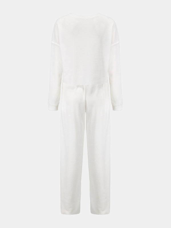 Waffle-Knit Round Neck Top and Pants Set-Teresa's Fashionista LLC