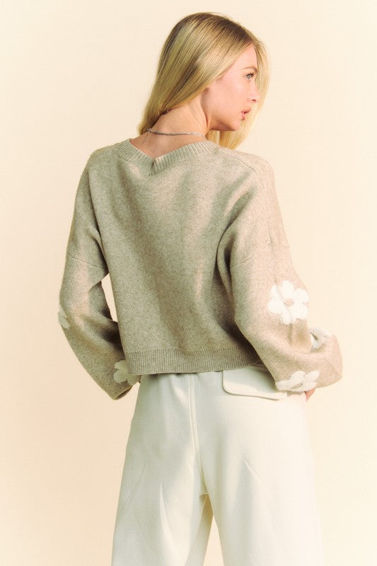Davi & Dani Floral Drop Shoulder Cropped Sweater - Teresa's Fashionista LLC