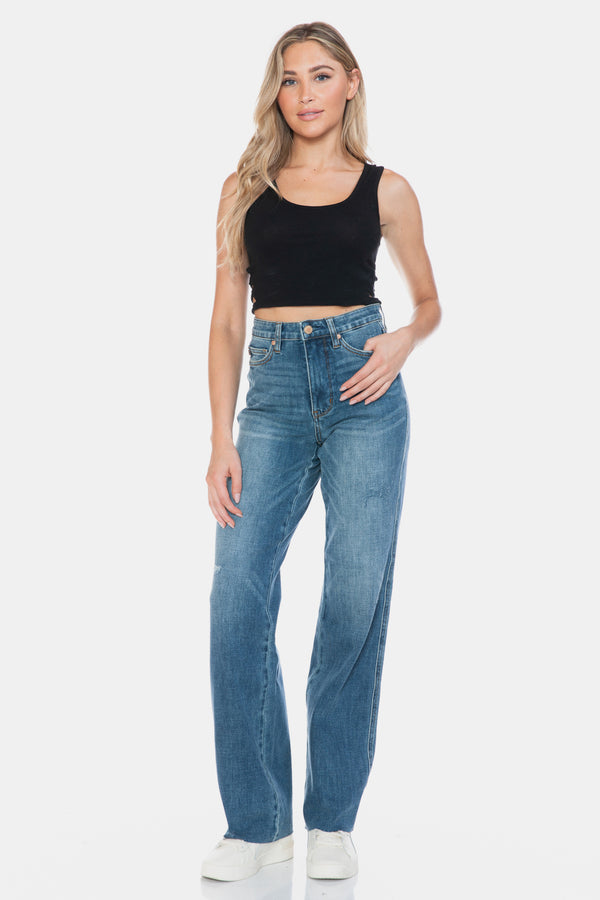 Judy Blue Full Size Tummy Control Cut Raw Hem Straight Jeans - Teresa's Fashionista LLC