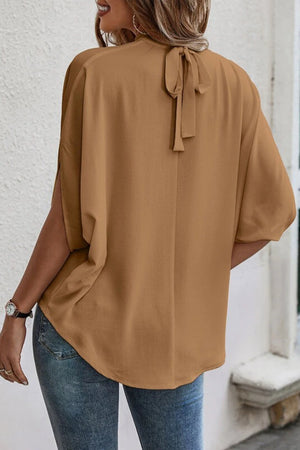 Tie Back Slit Half Sleeve Blouse-Teresa's Fashionista LLC
