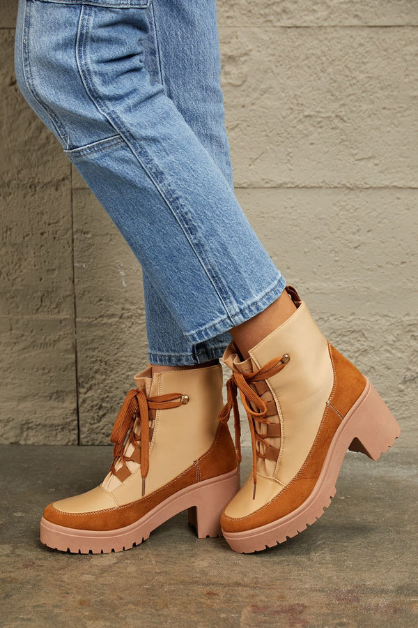 East Lion Corp Lace Up Lug Booties-Teresa's Fashionista LLC