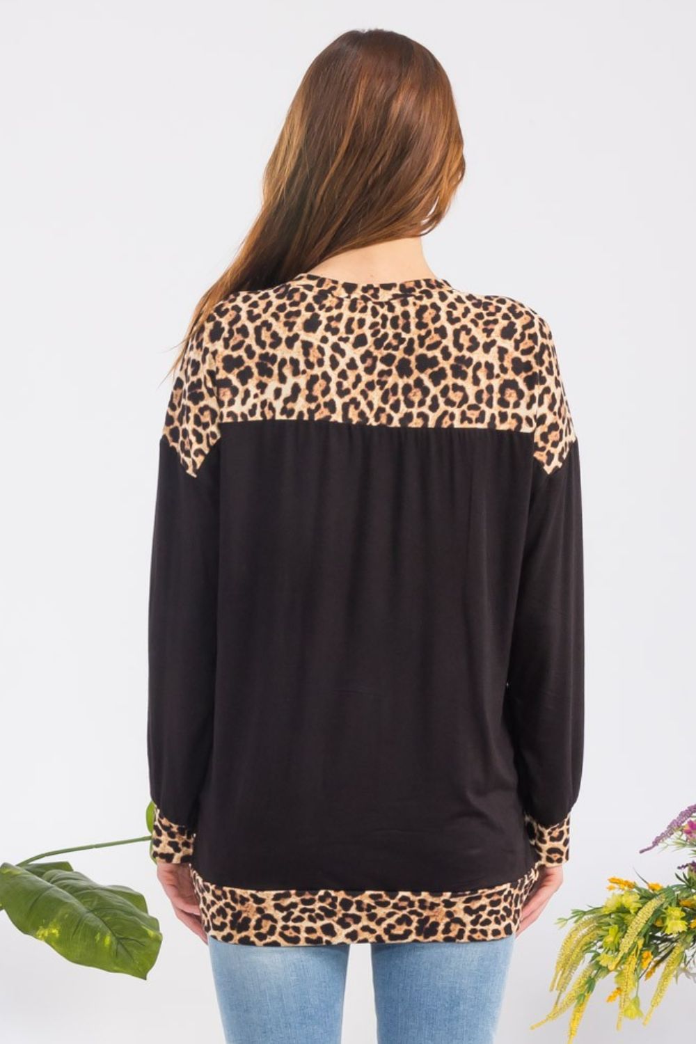 Celeste Full Size Leopard Round Neck Dropped Shoulder T-Shirt - Teresa's Fashionista LLC