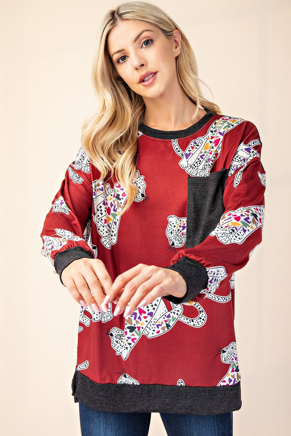 Celeste Full Size Animal Print Contrast Round Neck T-Shirt - Teresa's Fashionista LLC