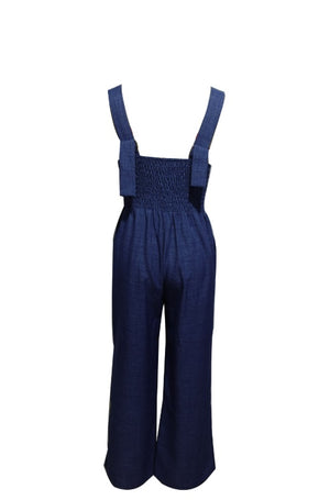 Women's Solid Color Versatile Fashion Casual Wide Leg Shoulder Strap Jumpsuit - Teresa's Fashionista LLC