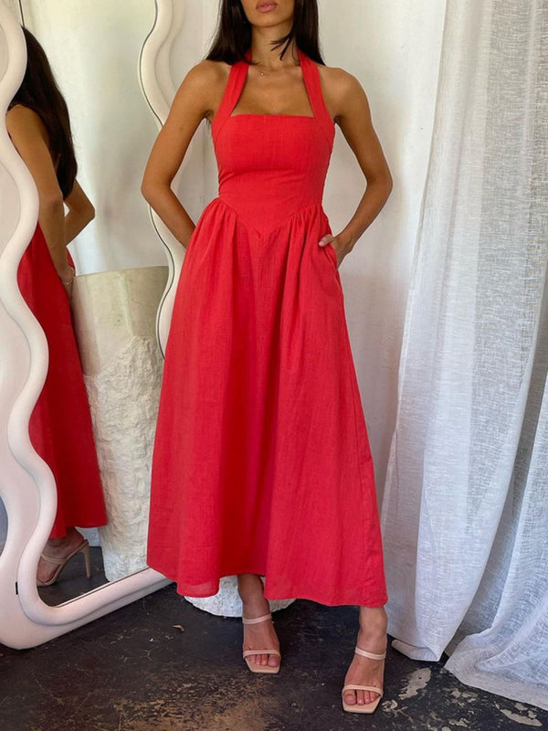 Devine Ruched Halter Neck Midi Dress - Teresa's Fashionista LLC
