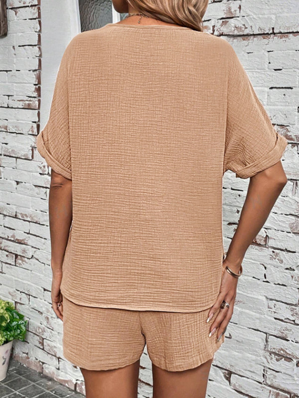 Notched Half Sleeve Top and Shorts Set-Teresa's Fashionista LLC
