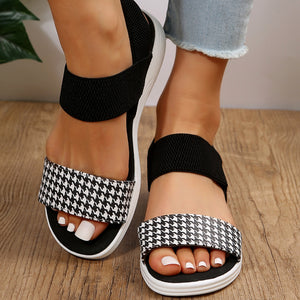 PU Leather Open Toe Low Heel Sandals-Teresa's Fashionista LLC