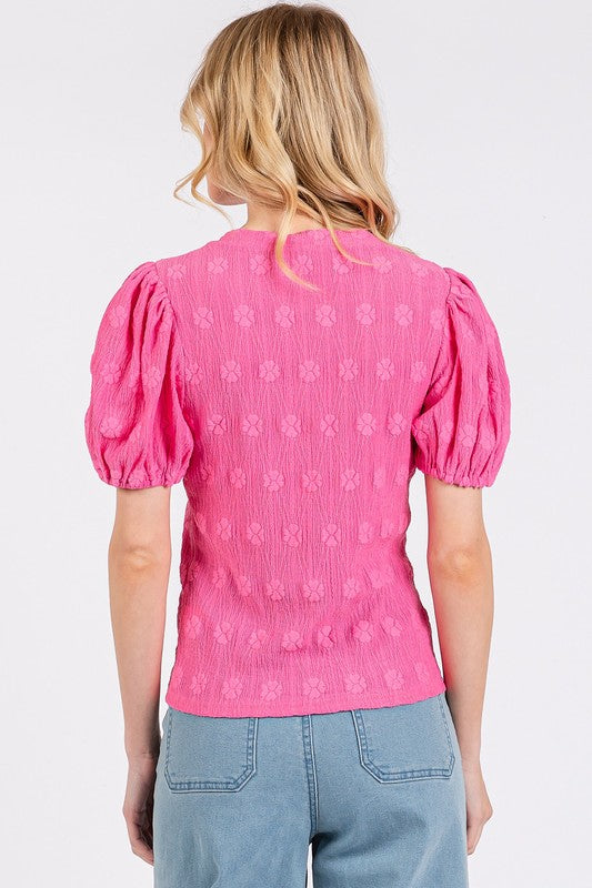 Mittoshop Flower Pattern Round Neck Short Sleeve Top - Teresa's Fashionista LLC