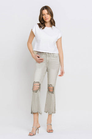 Lovervet Distressed Raw Hem Cropped Flare Jeans - Teresa's Fashionista LLC