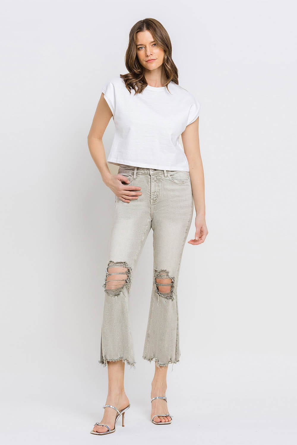 Lovervet Distressed Raw Hem Cropped Flare Jeans - Teresa's Fashionista LLC