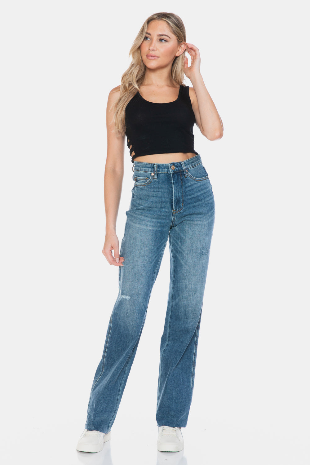 Judy Blue Full Size Tummy Control Cut Raw Hem Straight Jeans - Teresa's Fashionista LLC