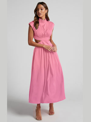 Cutout Mock Neck Sleeveless Ruched Dress-Teresa's Fashionista LLC