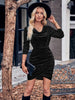 Glitter Ruched Cowl Neck Wrap Dress-Teresa's Fashionista LLC