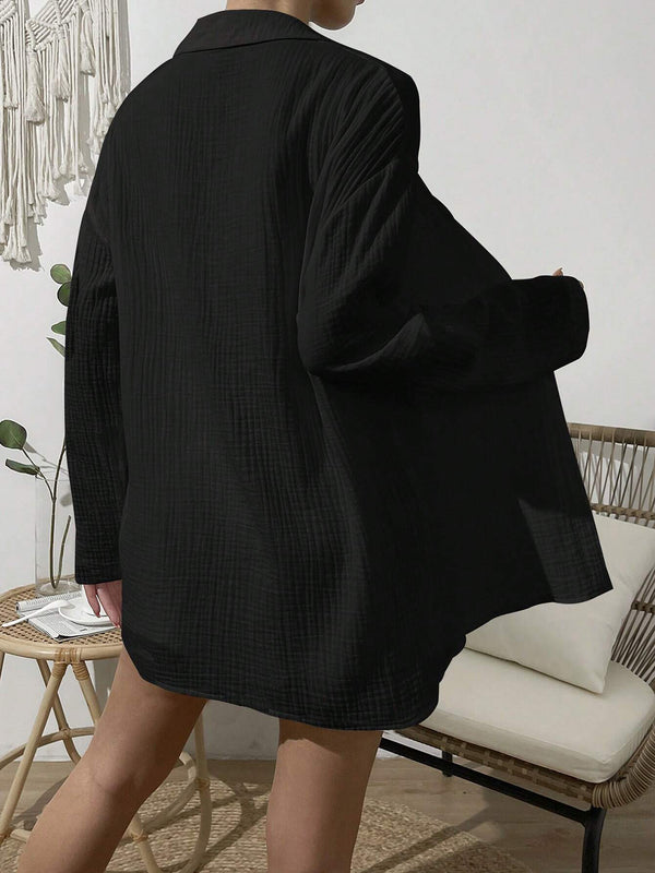 Dropped Shoulder Button Up Top and Elastic Waist Shorts Set-Teresa's Fashionista LLC