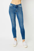 Judy Blue Full Size Cuffed Hem Skinny Jeans in blue denim with trendy cuffed hems and slim fit.