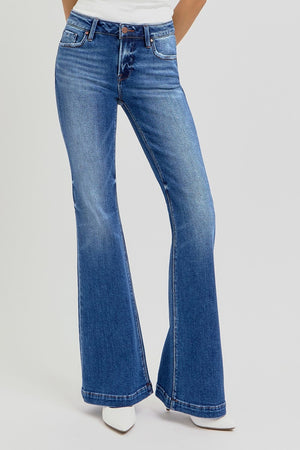 RISEN Full Size Low Rise Flare Jeans with Pockets - Teresa's Fashionista LLC