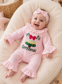 Children's 'My 1st Christmas' Ribbed Ruffle Jumpsuit and Headband Set