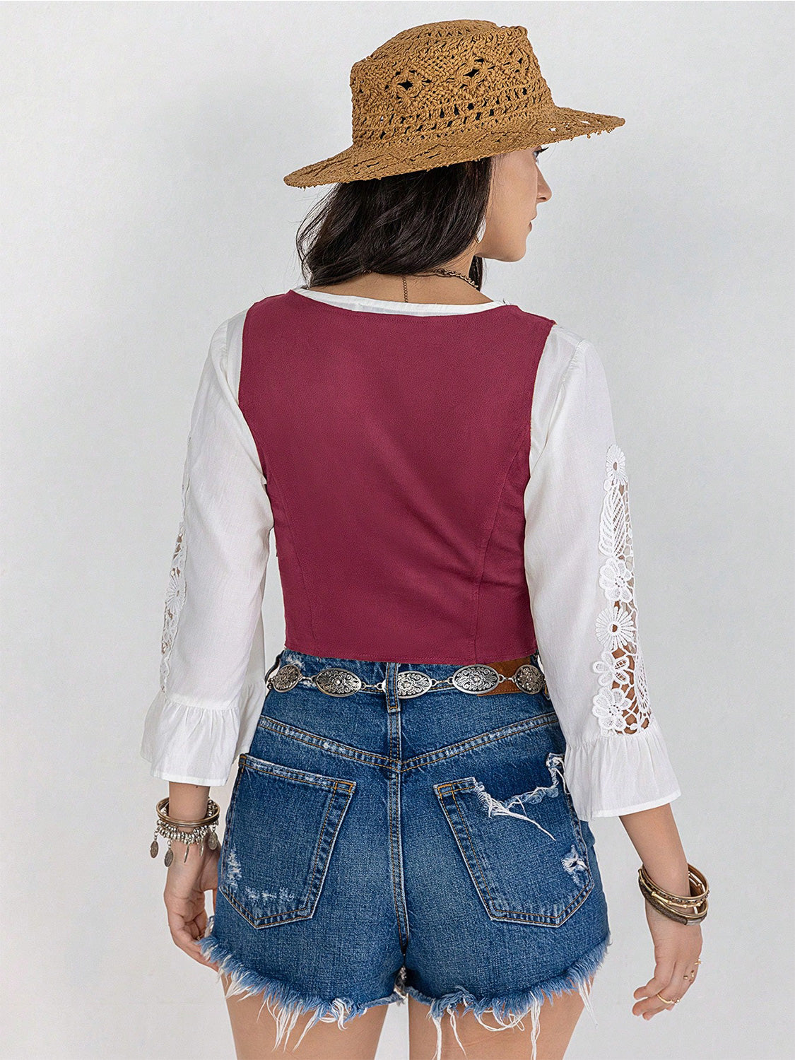 Fringe Lace-Up Vest-Teresa&#39;s Fashionista LLC