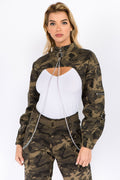 American Bazi Camouflage Cropped Jacket with Chains - Teresa's Fashionista LLC