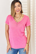 Zenana V-Neck Short Sleeve Slit T-Shirt-Teresa's Fashionista LLC