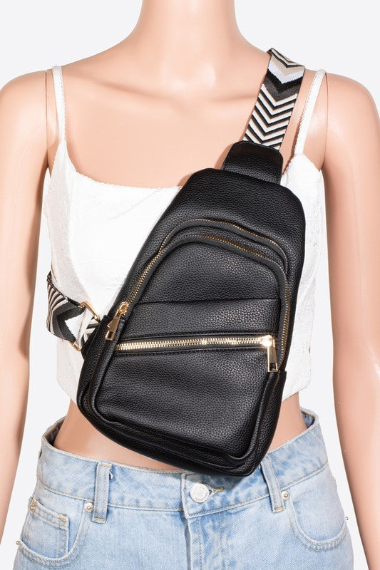 Fame PU Leather Chevron Strap Crossbody Bag - Teresa's Fashionista LLC