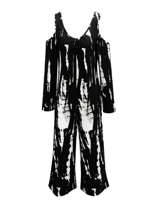 Women's V-neck Irregular Tie Dye Off Shoulder Fashion Jumpsuit - Teresa's Fashionista LLC