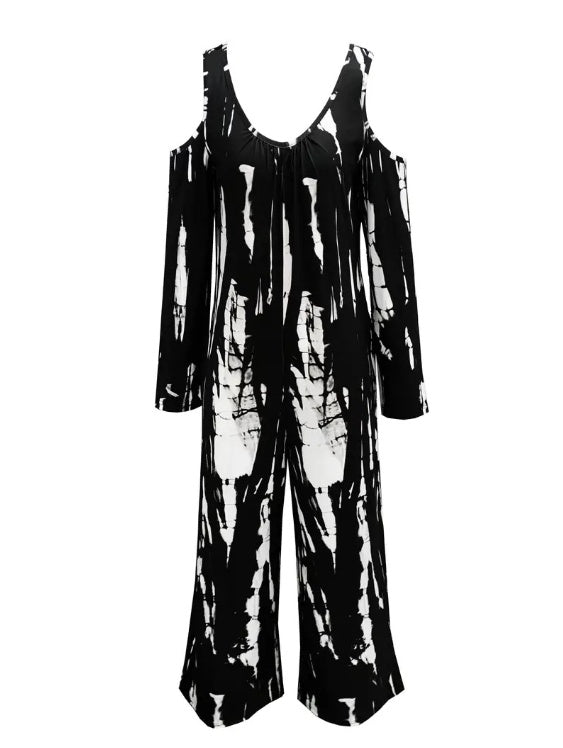 Women's V-neck Irregular Tie Dye Off Shoulder Fashion Jumpsuit - Teresa's Fashionista LLC