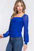 ACTIVE BASIC Square Neck Mesh Long Sleeve Shirring Top-Teresa's Fashionista LLC