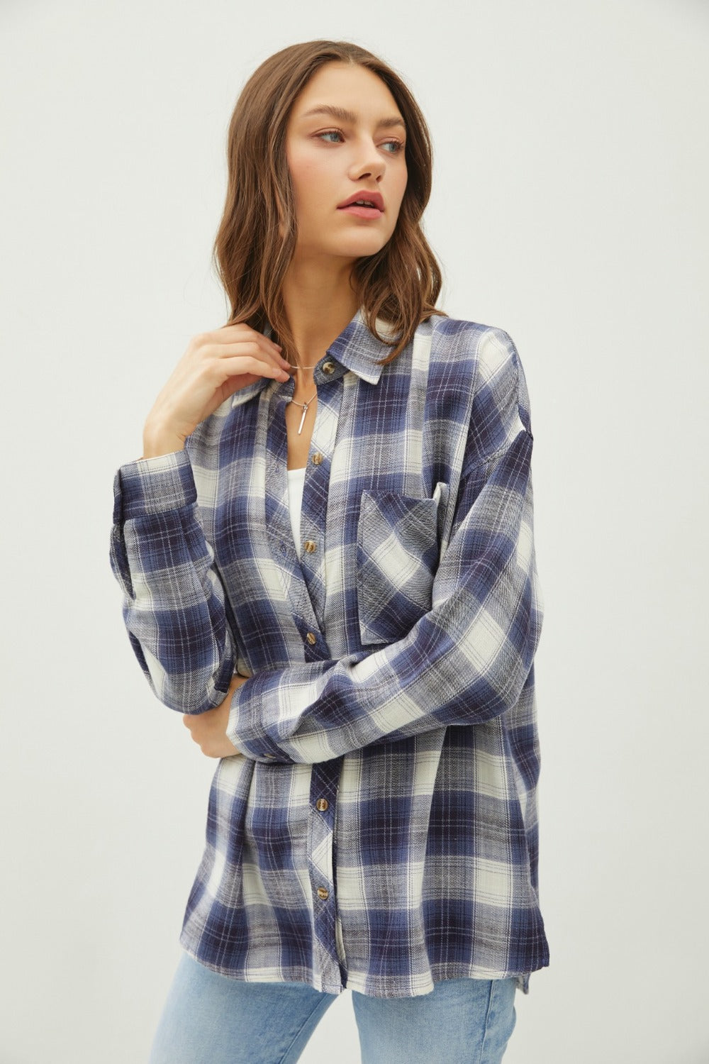 Be Cool Plaid Flannel Button Down Shirt with Chest Pocket - Teresa's Fashionista LLC