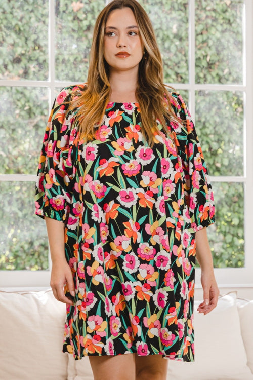 ODDI Full Size Floral Puff Sleeve Mini Dress-Teresa's Fashionista LLC