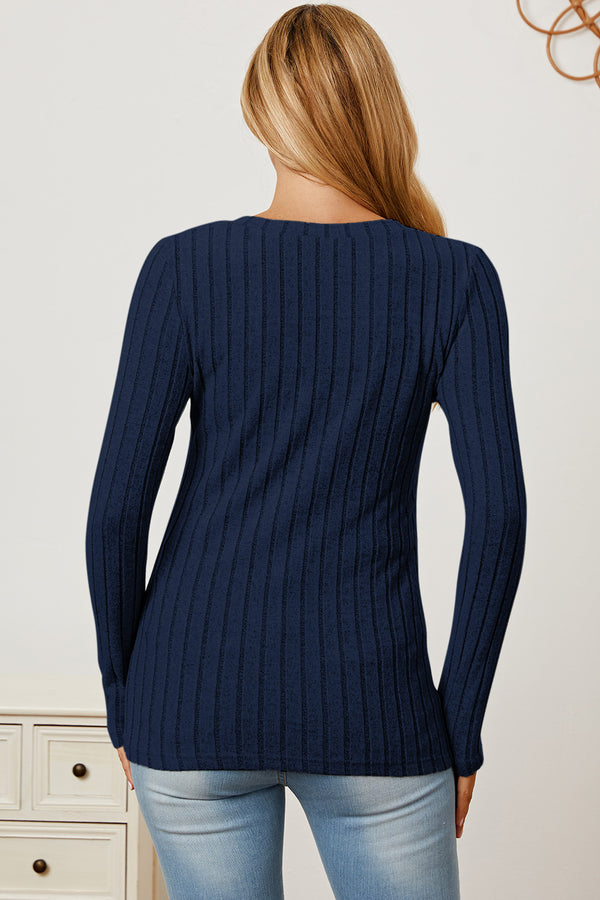Basic Bae Full Size Ribbed V-Neck Long Sleeve T-Shirt-Teresa's Fashionista LLC