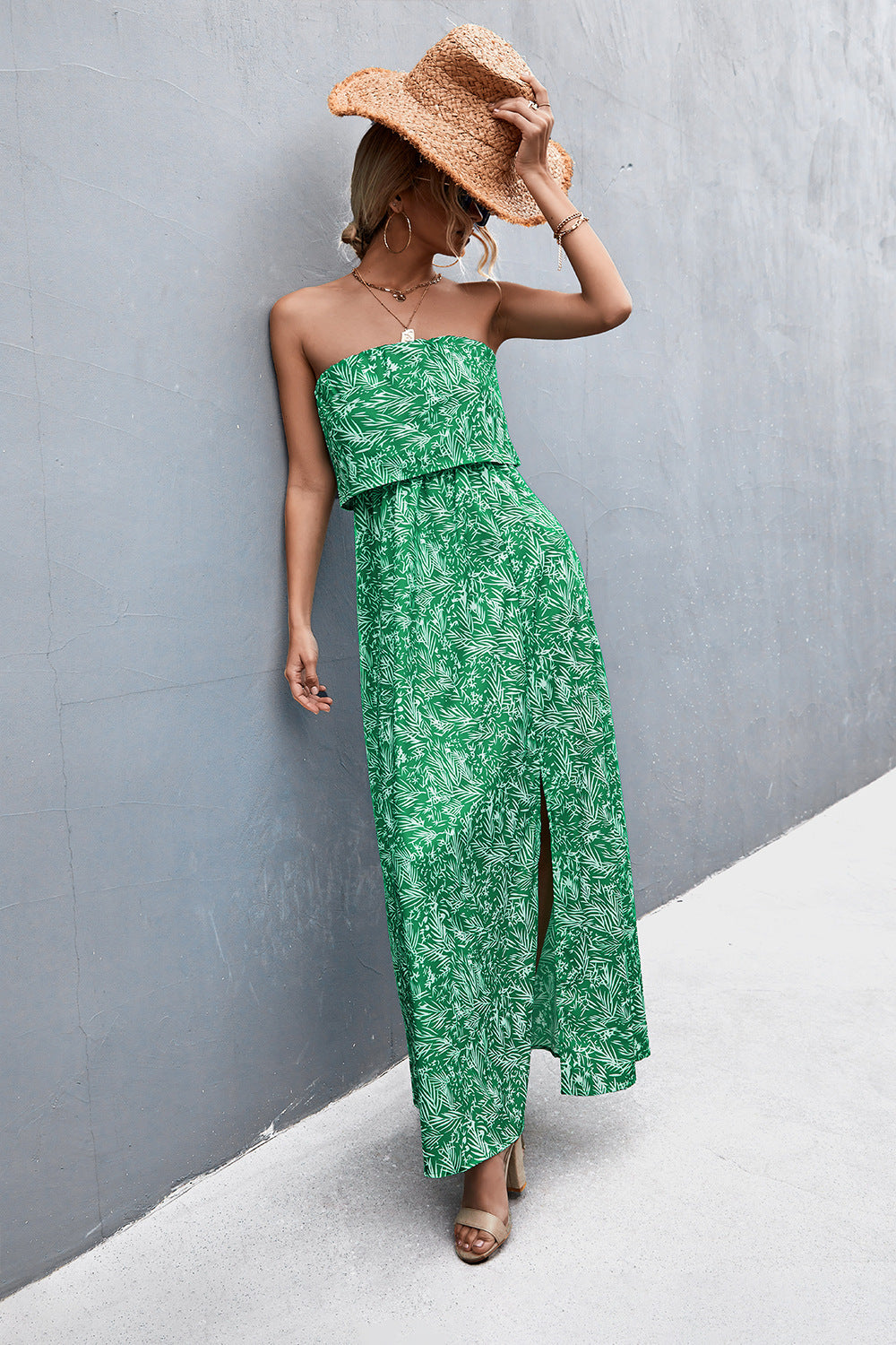 Strapless Split Maxi Dress-Teresa&#39;s Fashionista LLC