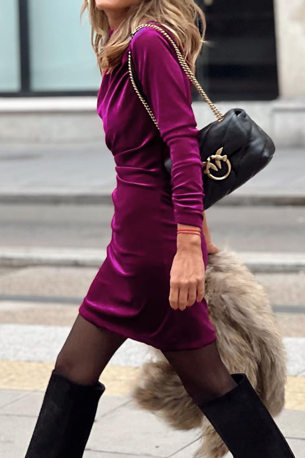 Ruched Mock Neck Long Sleeve Dress - Teresa's Fashionista LLC