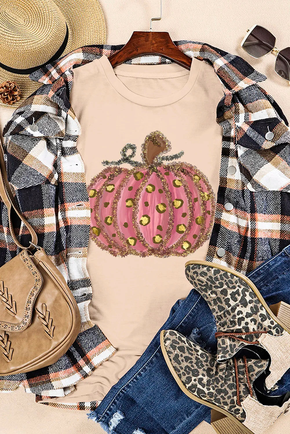 Pumpkin Round Neck Short Sleeve T-Shirt - Teresa's Fashionista LLC