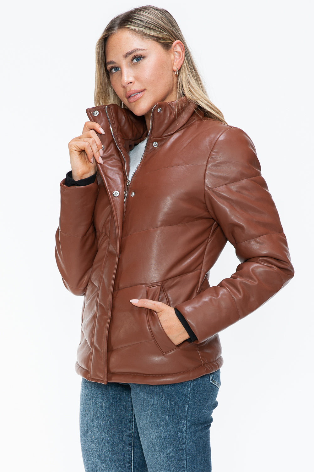 Snobbish Pocketed Zip Up Turtleneck Puffer Jacket - Teresa's Fashionista LLC