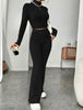 Long Sleeve Turtlenecks Wide Leg High Waist Trousers Suit - Teresa's Fashionista LLC