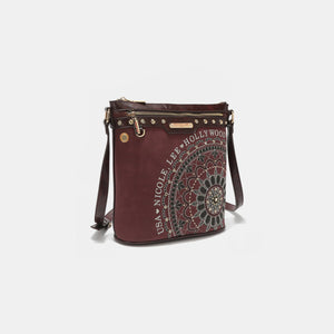 Nicole Lee USA Metallic Stitching Embroidery Inlaid Rhinestone Crossbody Bag-Teresa's Fashionista LLC